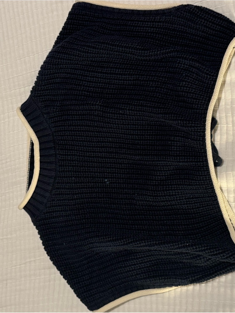 Zara Black Knit Crewneck Sweater with Cream Trim